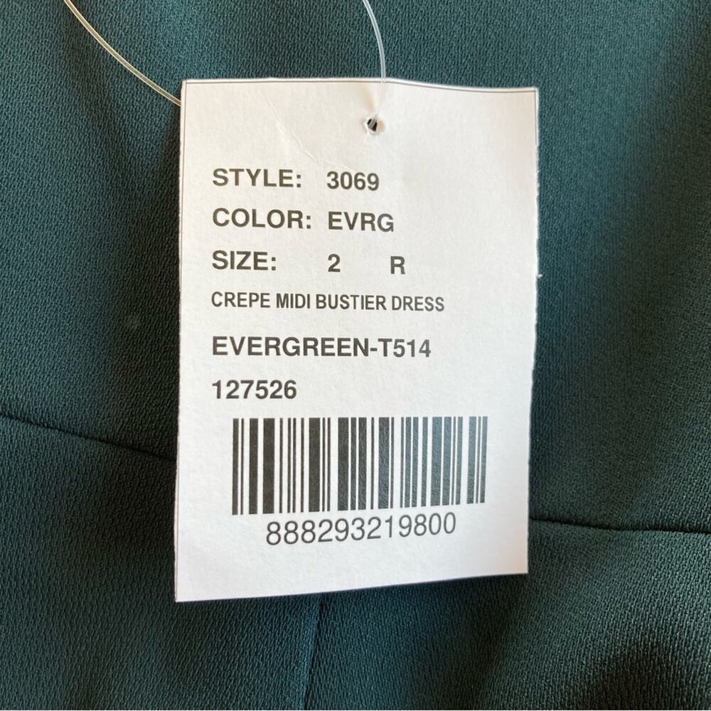 Dessy Collection NWOT Bustier Crepe Midi Bow Straps Evergreen Dress Size  2 - Picture 7 of 7